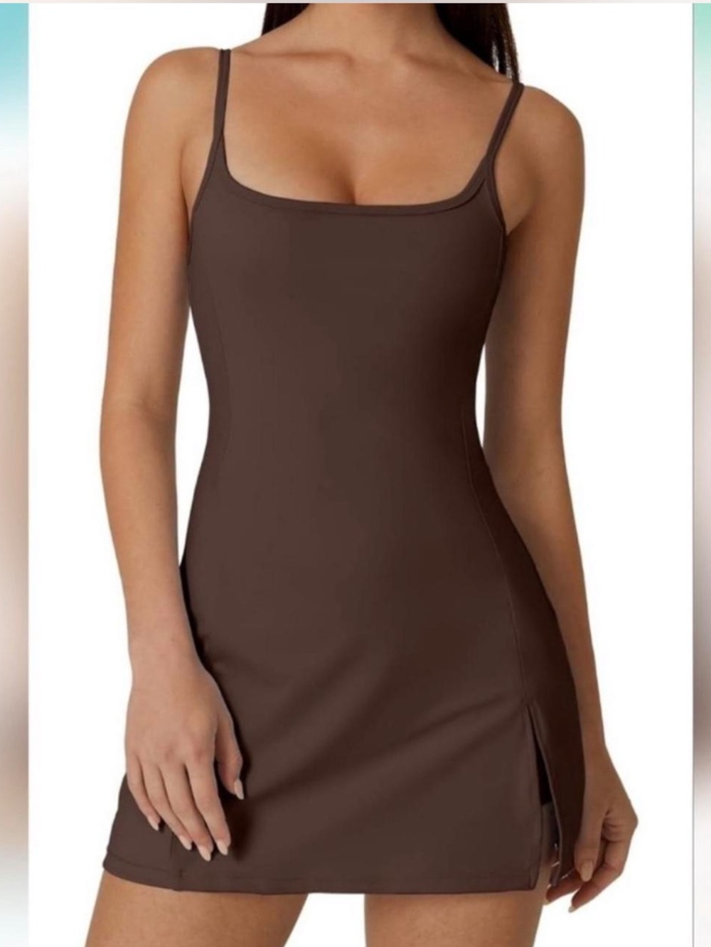 Everyday Brown Mini Slip Dress with Side Slit